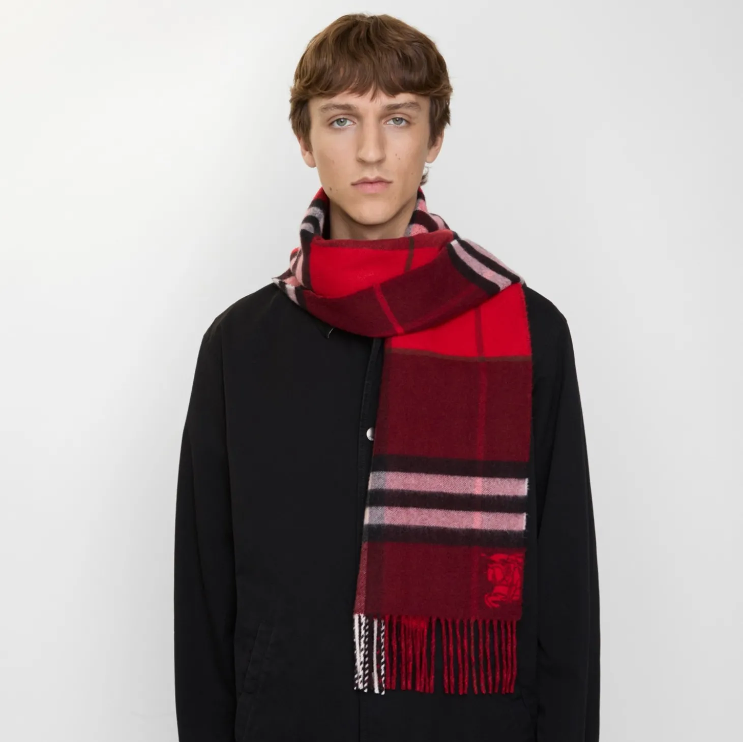 Contrast Check Cashmere Scarf