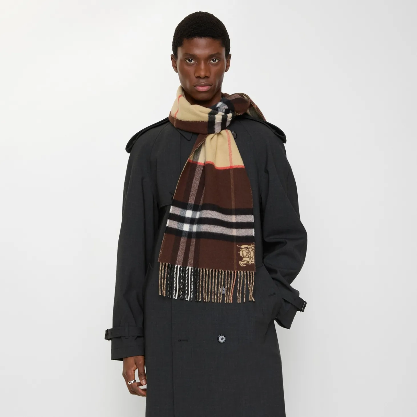 Contrast Check Cashmere Scarf