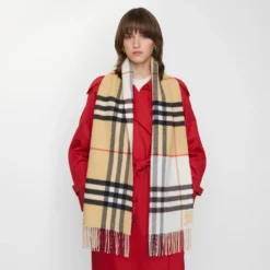 Contrast Check Cashmere Scarf