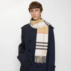 Contrast Check Cashmere Scarf