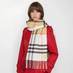 Contrast Check Cashmere Scarf