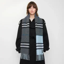 Contrast Check Cashmere Scarf