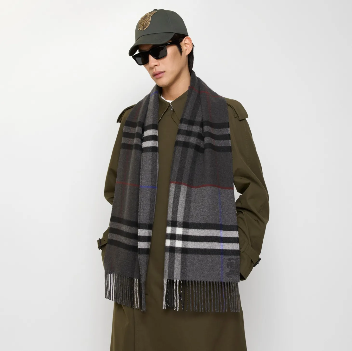 Contrast Check Cashmere Scarf