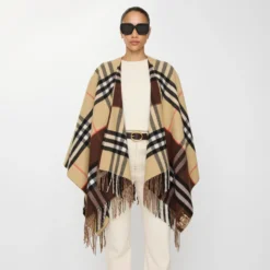 Contrast Check Cashmere Wool Cape