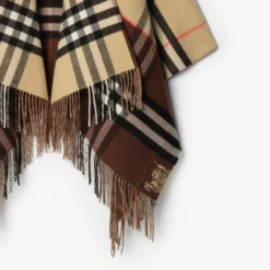 Contrast Check Cashmere Wool Cape