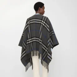 Contrast Check Cashmere Wool Cape