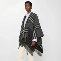 Contrast Check Cashmere Wool Cape