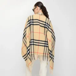 Contrast Check Cashmere Wool Cape