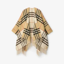 Contrast Check Cashmere Wool Cape