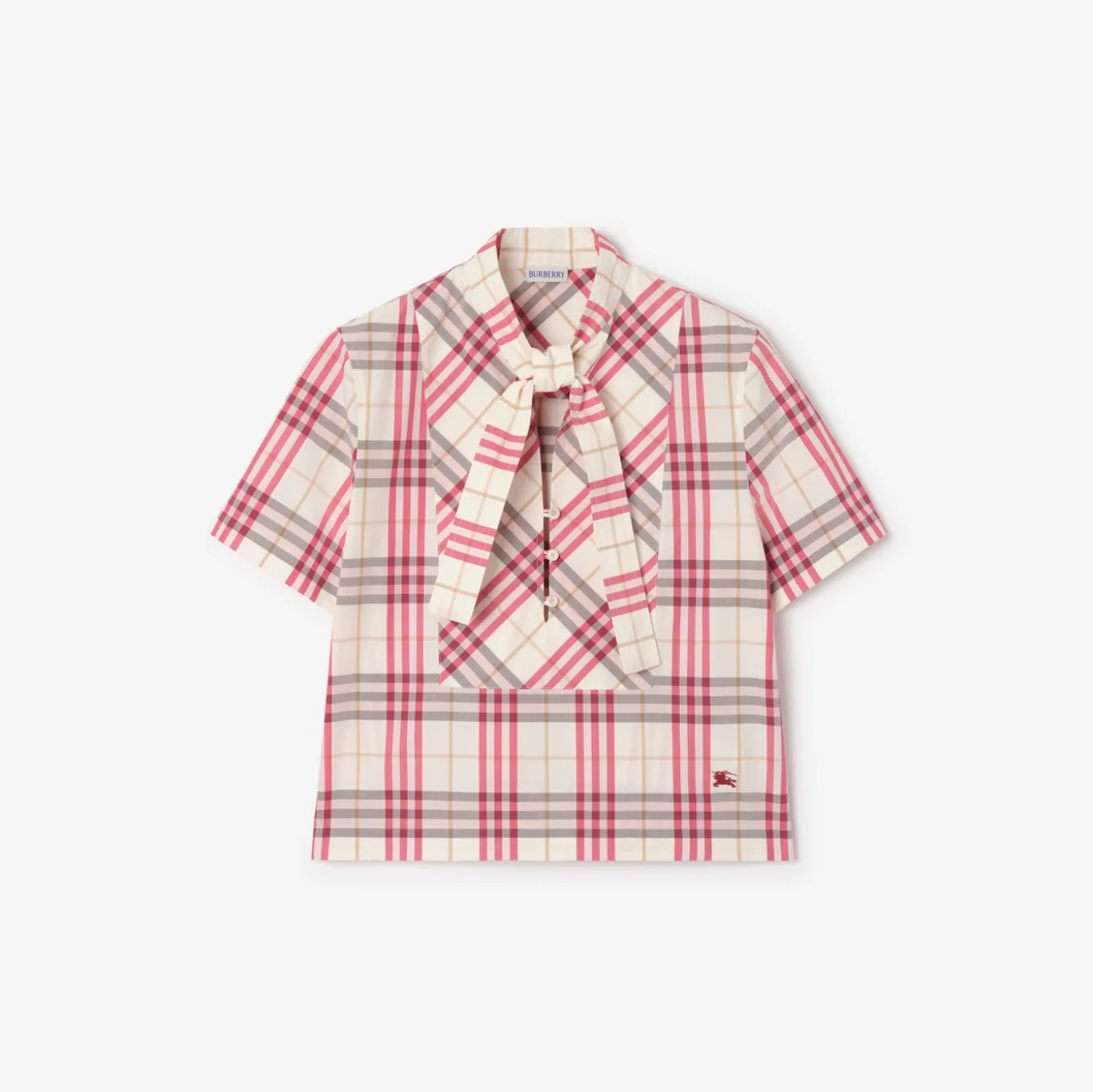 Cropped Check Cotton Scarf Blouse
