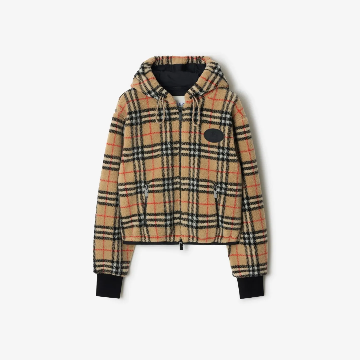 Cropped Check Fleece Hooded Jacket