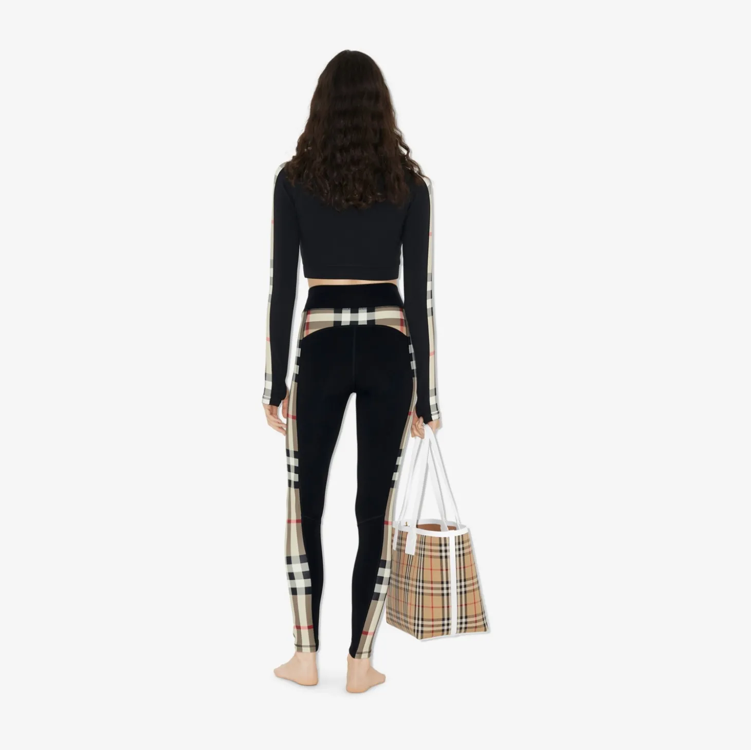 Cropped Check Trim Stretch Jersey Zip Top