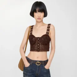 Cropped Crochet Mouliné Cotton Top