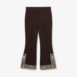 Cropped Embroidered Wool Silk Flared Trousers