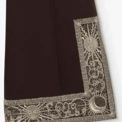 Cropped Embroidered Wool Silk Flared Trousers