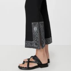 Cropped Embroidered Wool Silk Flared Trousers