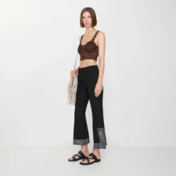 Cropped Embroidered Wool Silk Flared Trousers