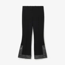Cropped Embroidered Wool Silk Flared Trousers