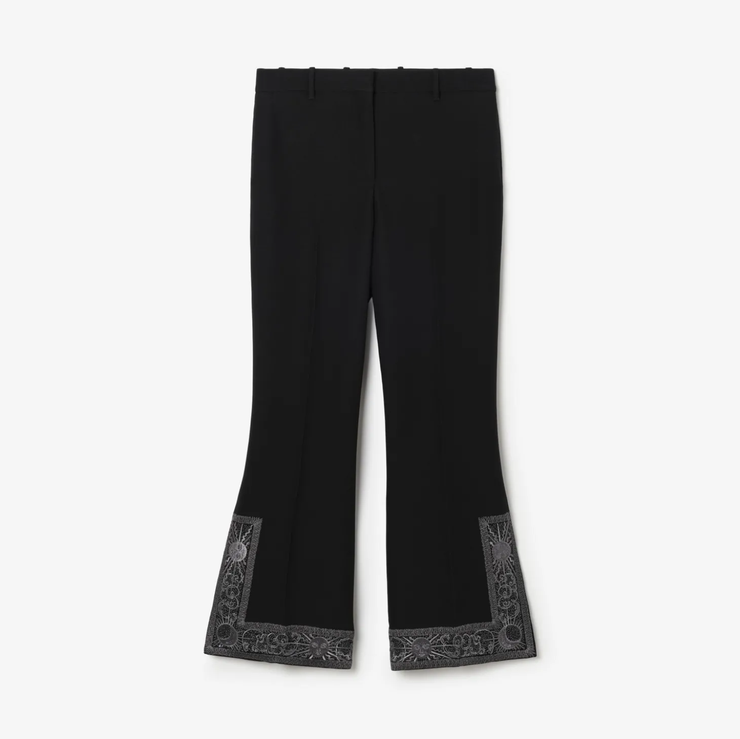 Cropped Embroidered Wool Silk Flared Trousers