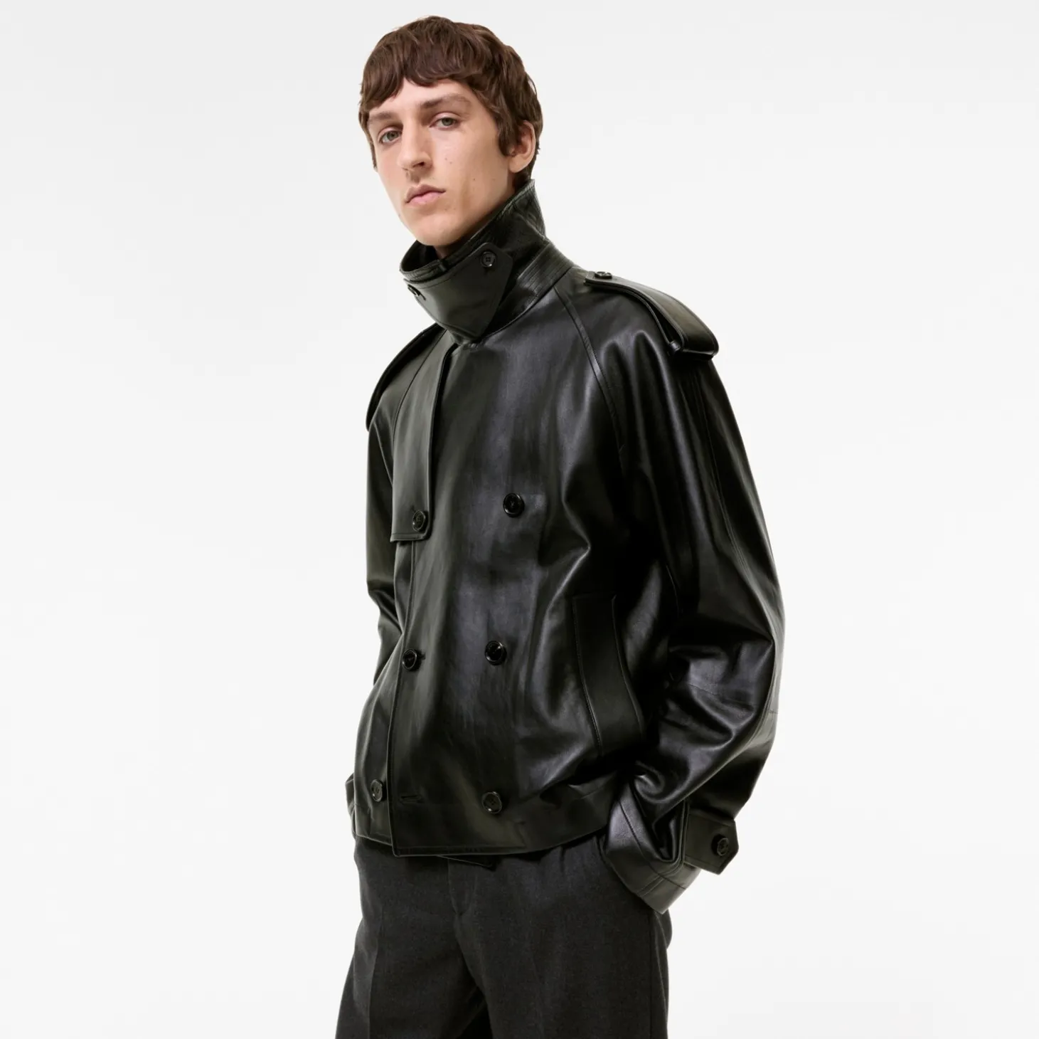 Cropped Leather Leadenham Trench Coat