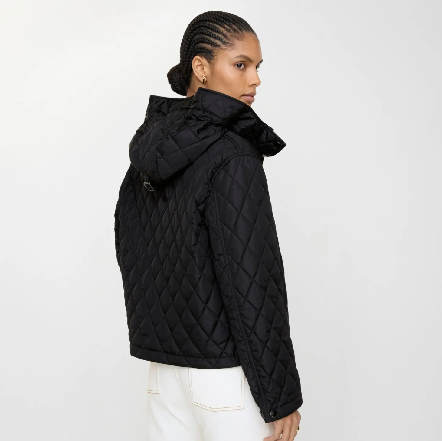 Cropped Quilted Nylon Hooded Jacket