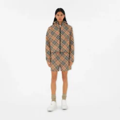Cropped Reversible Check Hooded Jacket