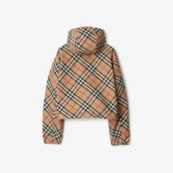 Cropped Reversible Check Hooded Jacket