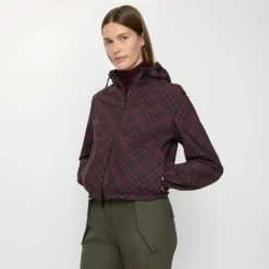 Cropped Reversible Check Hooded Jacket