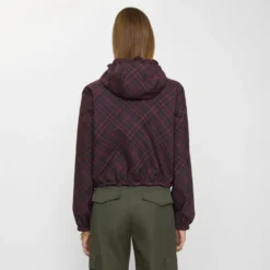 Cropped Reversible Check Hooded Jacket