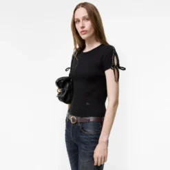 Cropped Tie-sleeve Cotton T-shirt