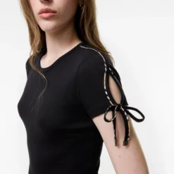 Cropped Tie-sleeve Cotton T-shirt