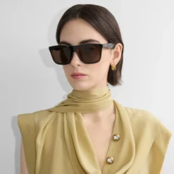 Embossed Check Square Sunglasses