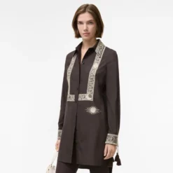 Embroidered Silk Shirt Dress