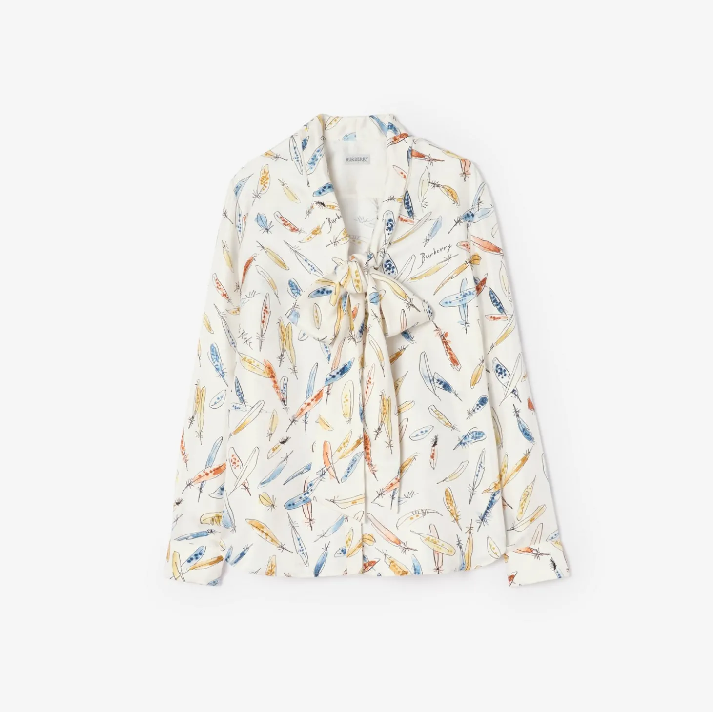 Feather Print Silk Scarf Blouse