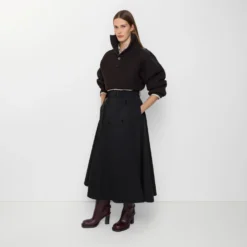 Gabardine Trench Midi Skirt