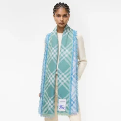 Gradient Check Wool Silk Scarf