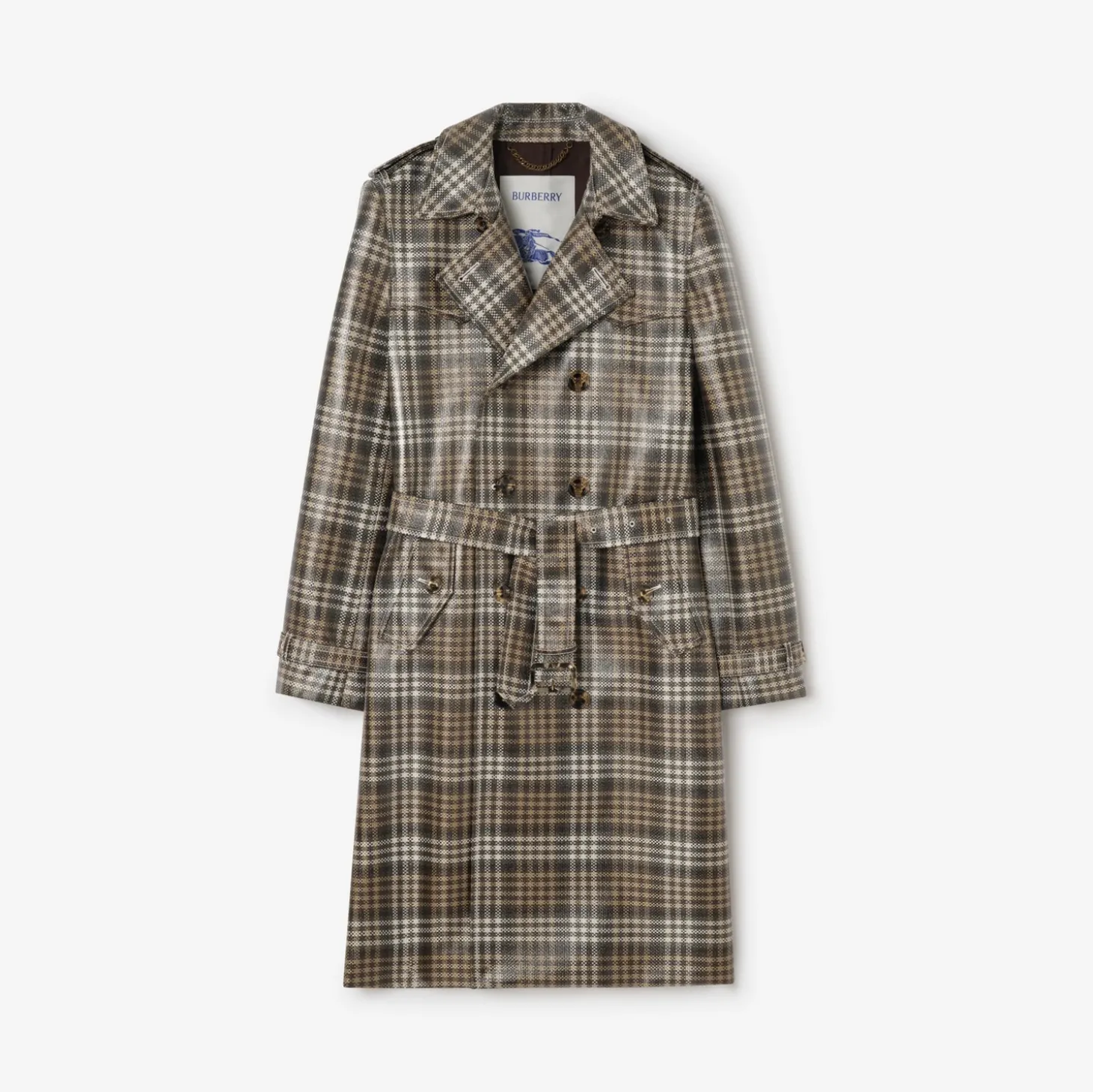 Long Check Coated Raffia-effect Foxfield Trench Coat