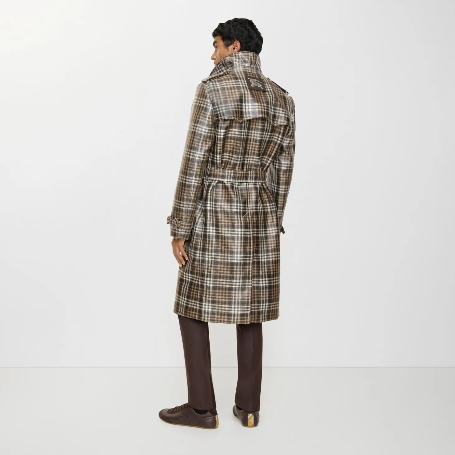 Long Check Coated Raffia-effect Foxfield Trench Coat