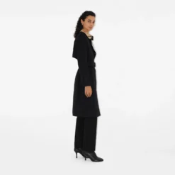 Long Check Collar Gabardine Trench Coat