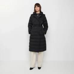 Long Nylon Hooded Puffer Coat