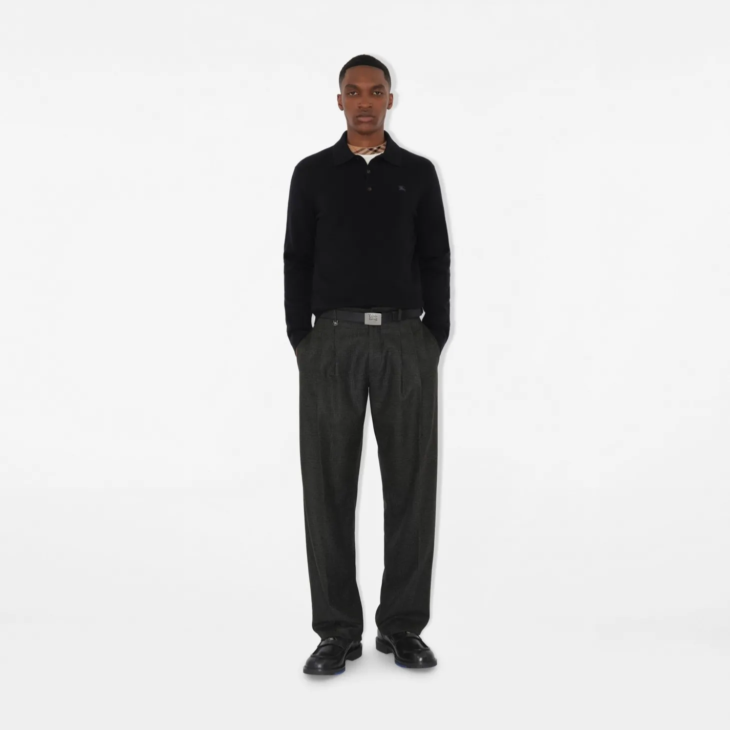 Long-sleeve Cashmere Blend Polo Shirt