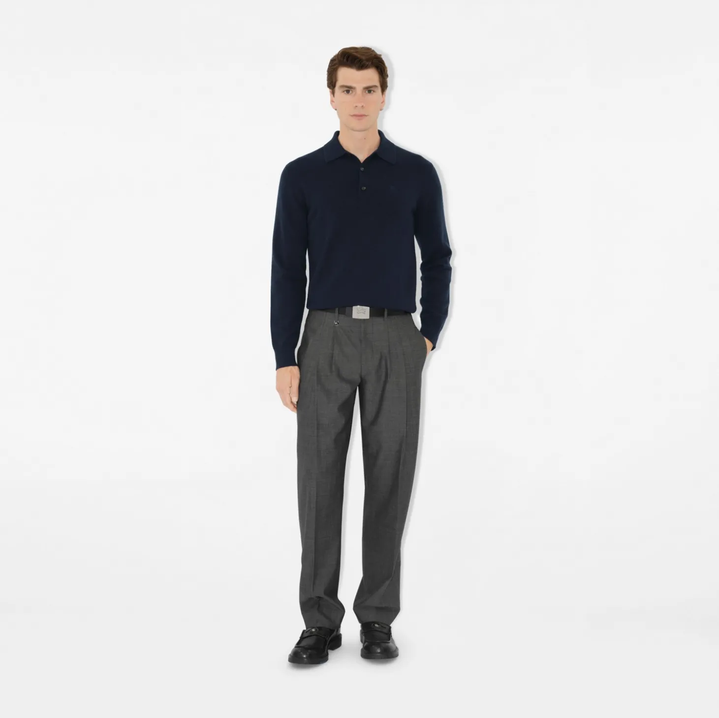 Long-sleeve Cashmere Blend Polo Shirt