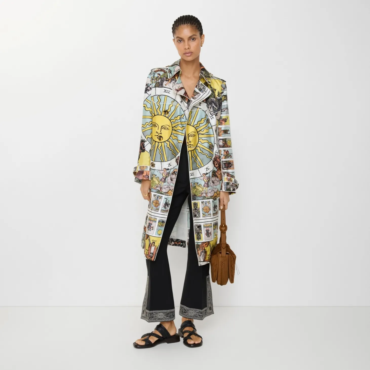 Long Tarot Print Silk Foxfield Trench Coat
