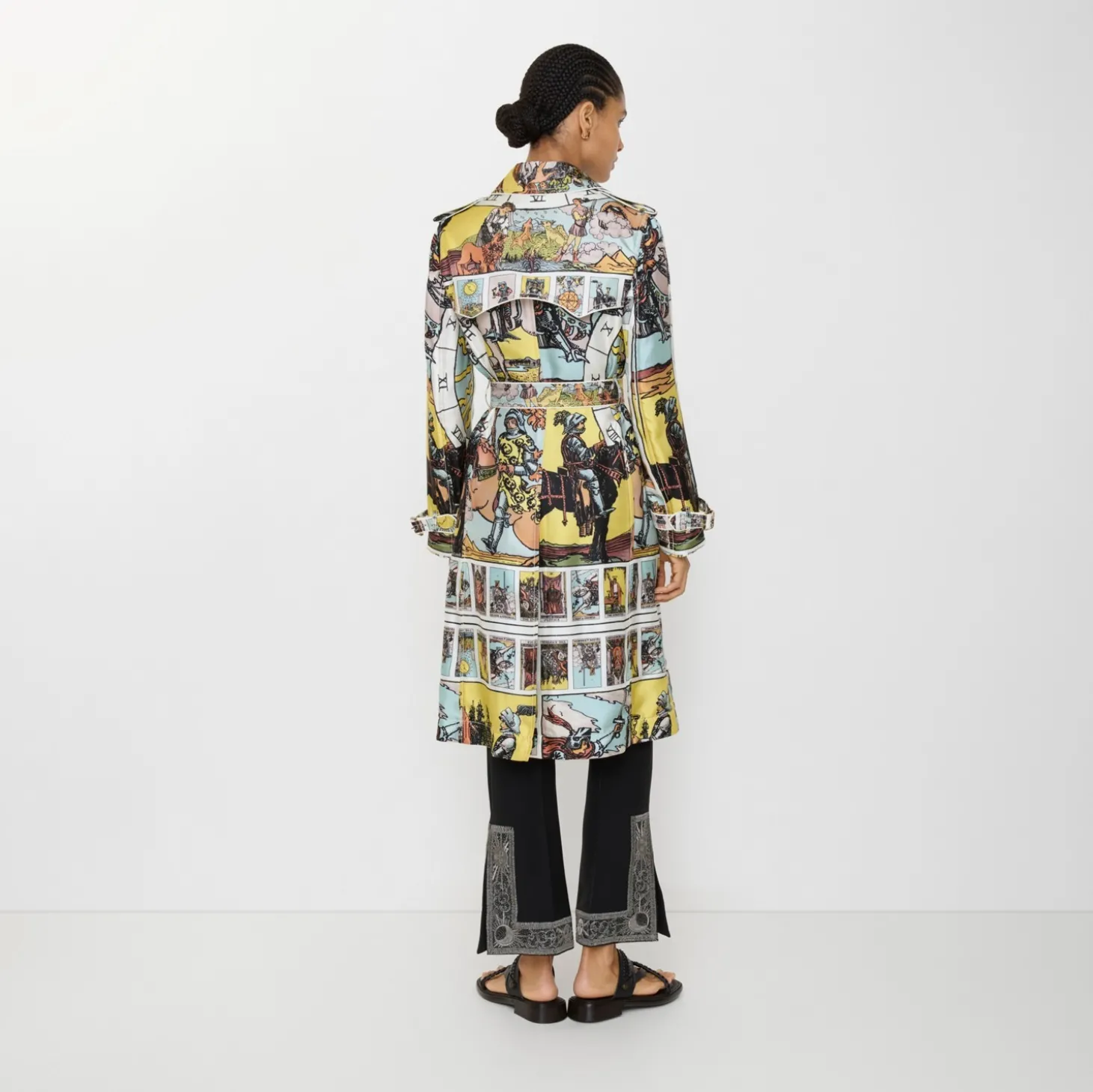 Long Tarot Print Silk Foxfield Trench Coat