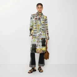 Long Tarot Print Silk Foxfield Trench Coat