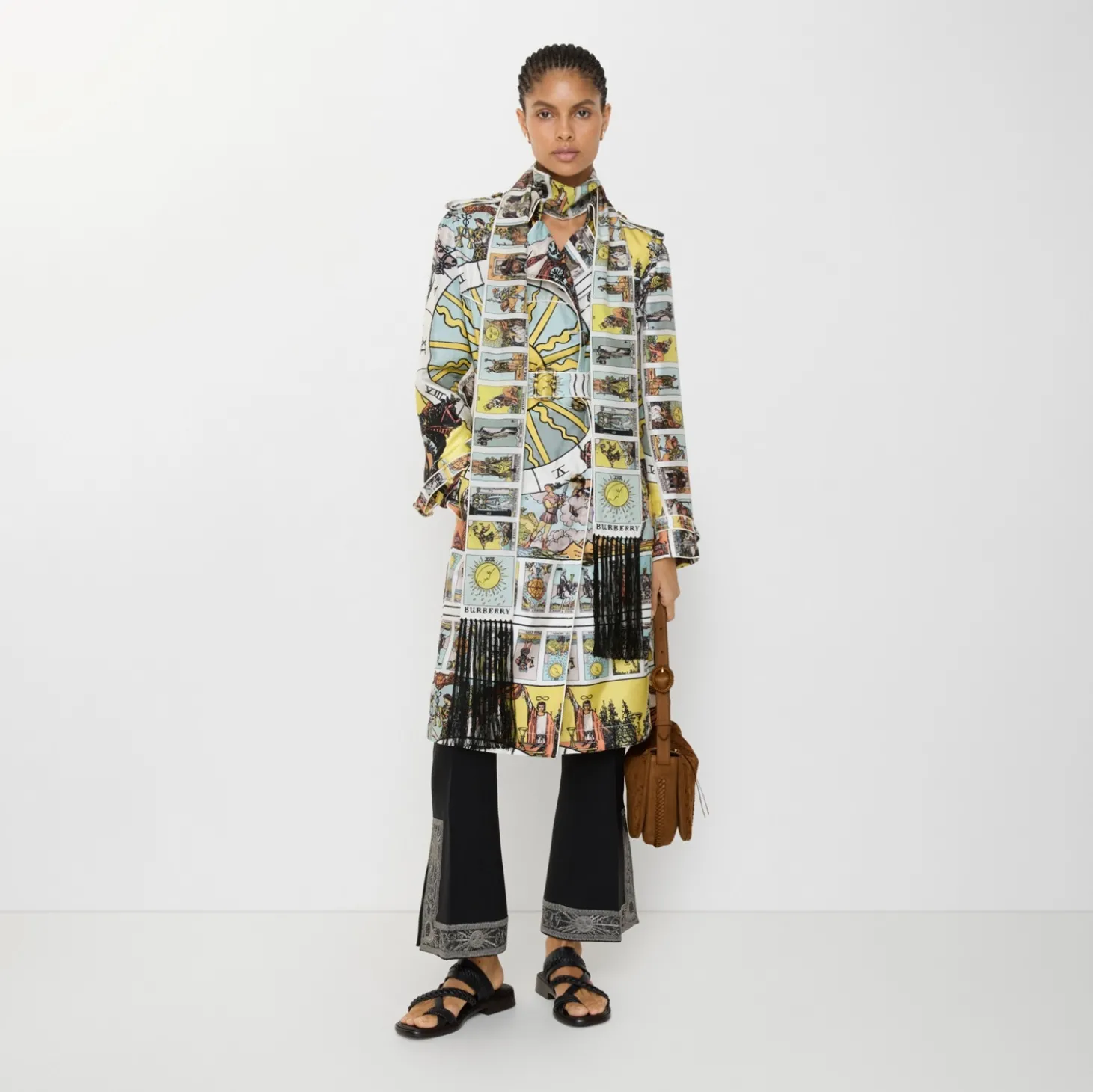 Long Tarot Print Silk Foxfield Trench Coat