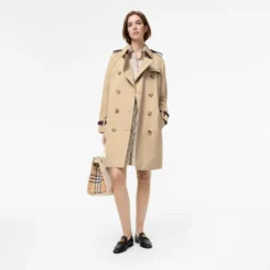 Mid-length Leather Trim Kensington Trench Coat