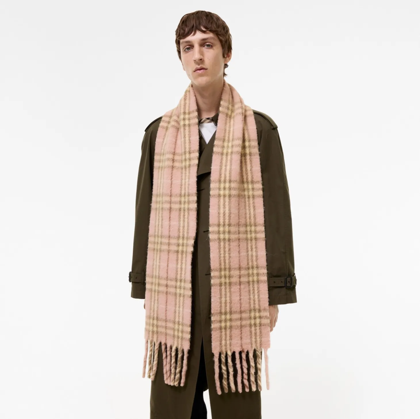 Narrow Check Alpaca Wool Blend Scarf