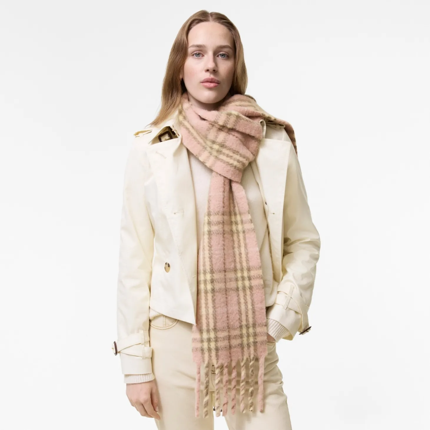 Narrow Check Alpaca Wool Blend Scarf