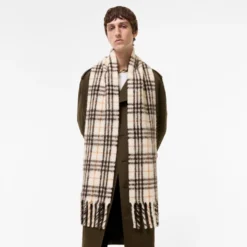 Narrow Check Alpaca Wool Blend Scarf